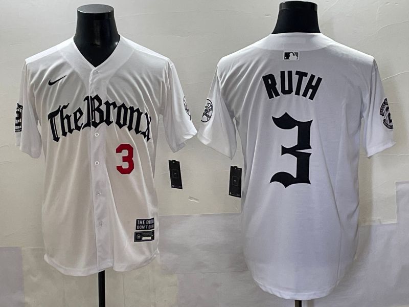 Men 2025 New York Yankees #3 Ruth White Five generations Joint Name Nike MLB Jersey style 2